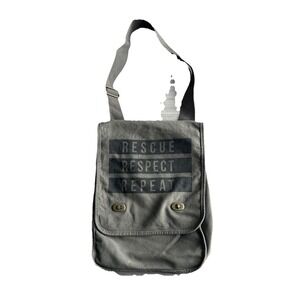 Authentic Pigment Canvas Green Front Flap Rescue Respect Repeat Messenger Bag